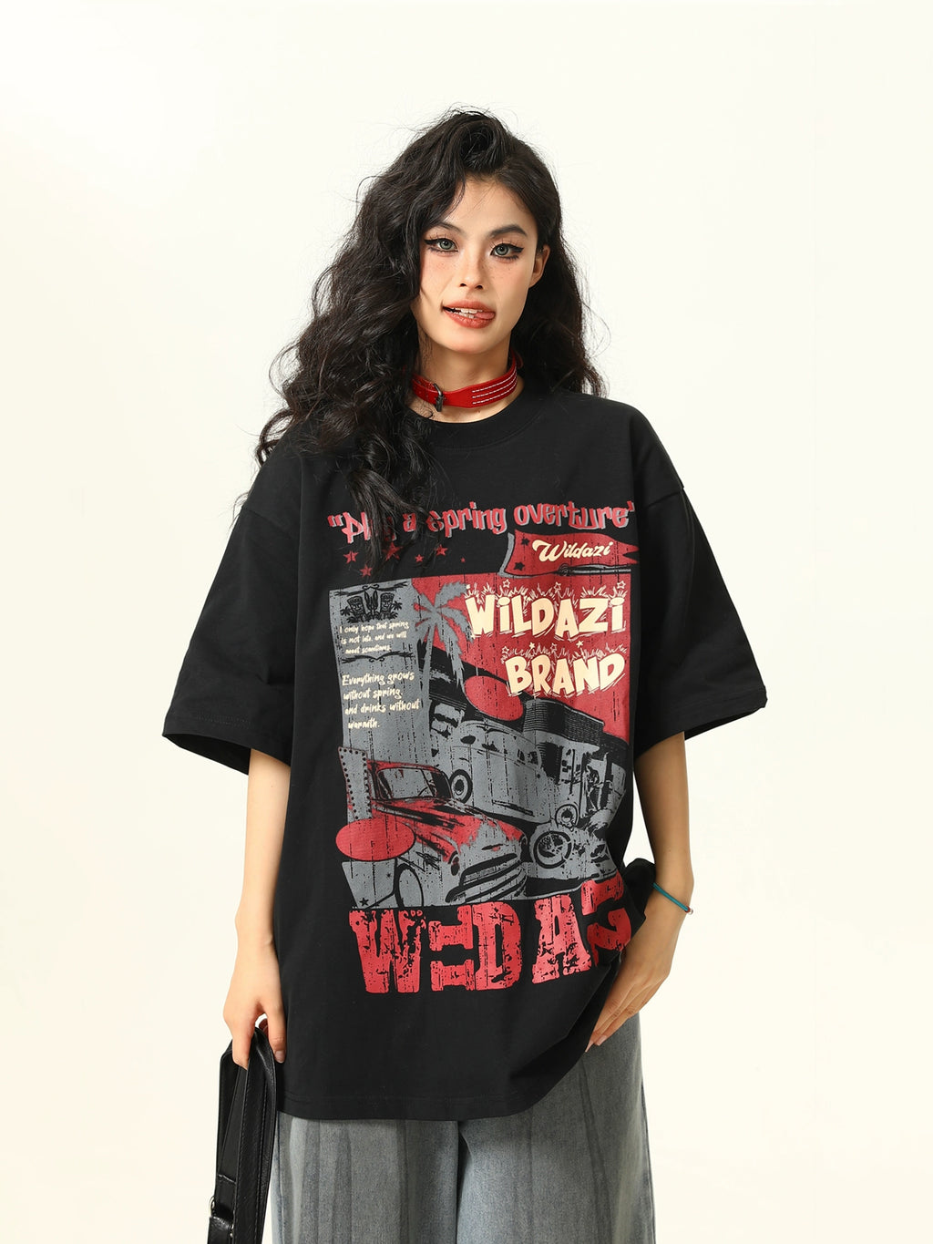 Wild Azi Американ Ретро Богино Ханцуйтай Футболк