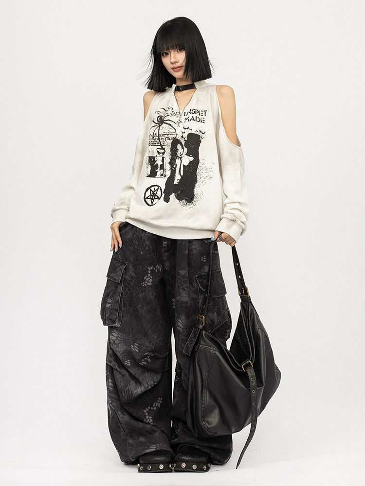 OCTTFLAB Американ Ретро Эмэгтэй Нэг Мөр Ил, Сул Урт Ханцуйтай Цамц