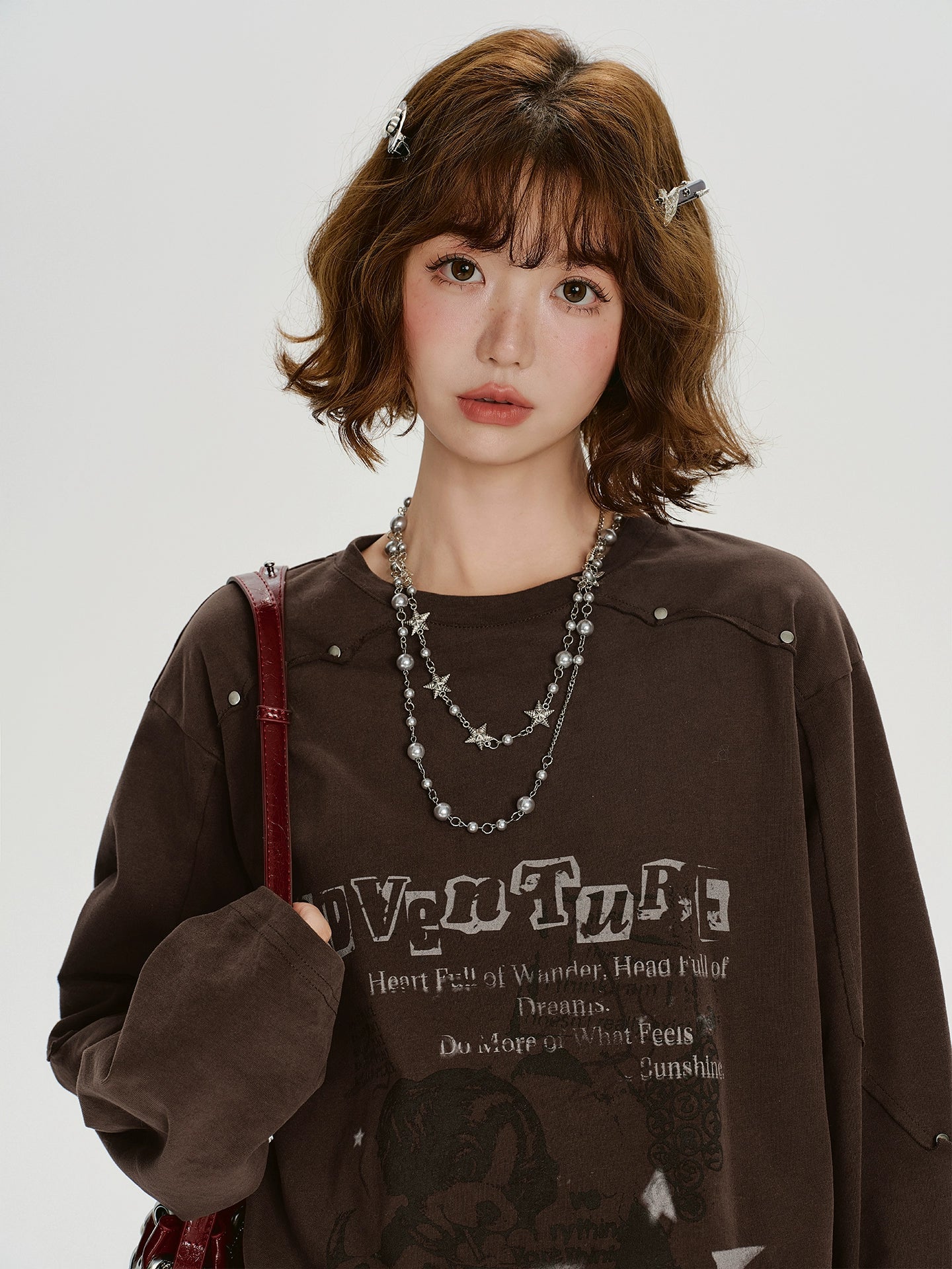 Girlyhalo Винтаж Оёдолтой Урт Ханцуйтай Футболк