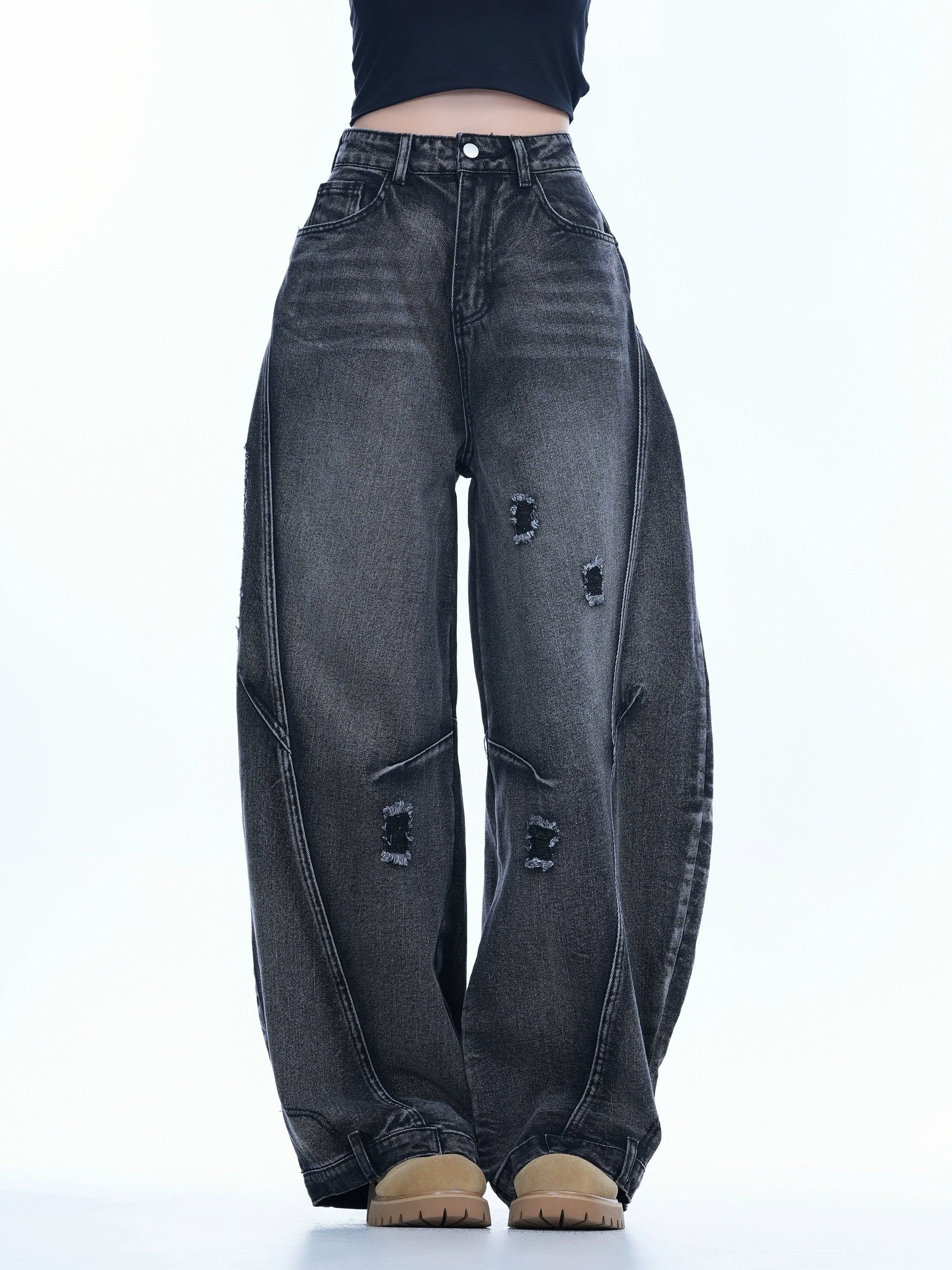 Америк high street өргөн frayed жинс