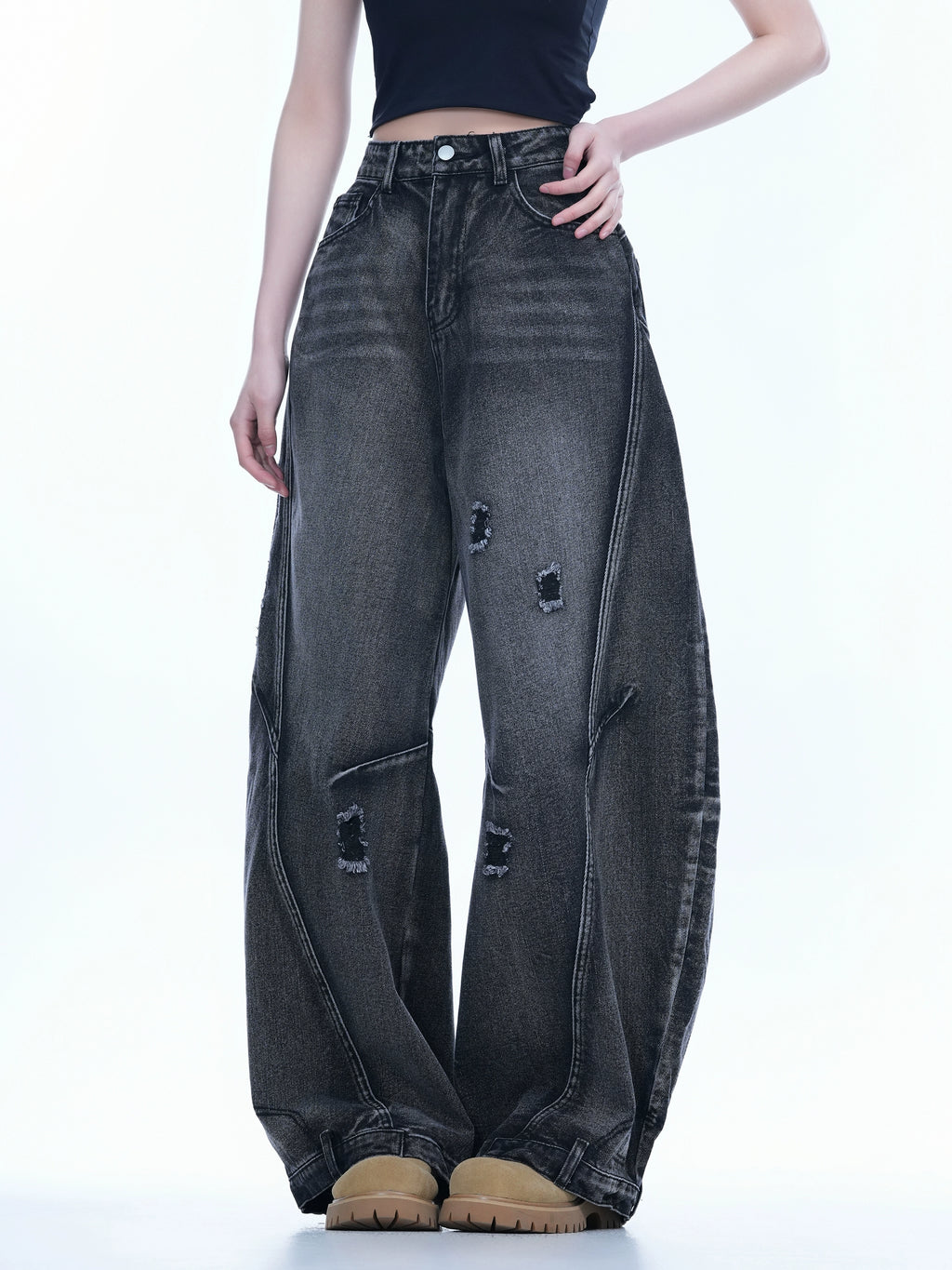 Америк high street өргөн frayed жинс