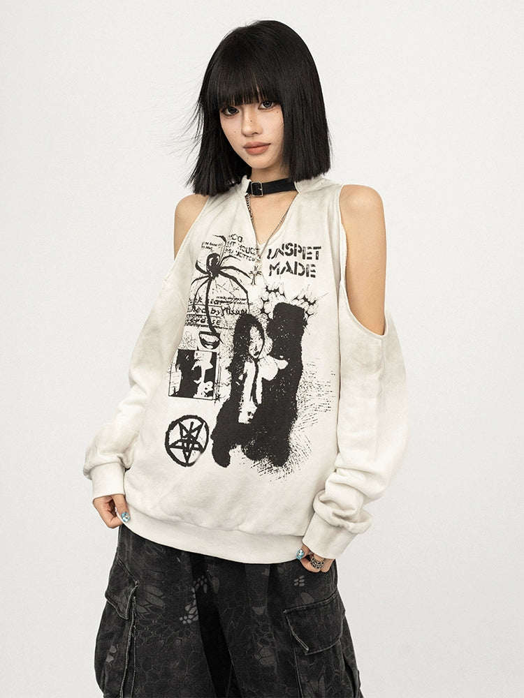 OCTTFLAB Американ Ретро Эмэгтэй Нэг Мөр Ил, Сул Урт Ханцуйтай Цамц