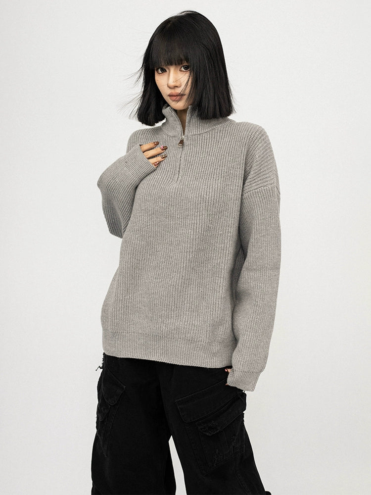 OCTTFLAB Винтаж Өндөр Захтай Сул Ноосон Цамц