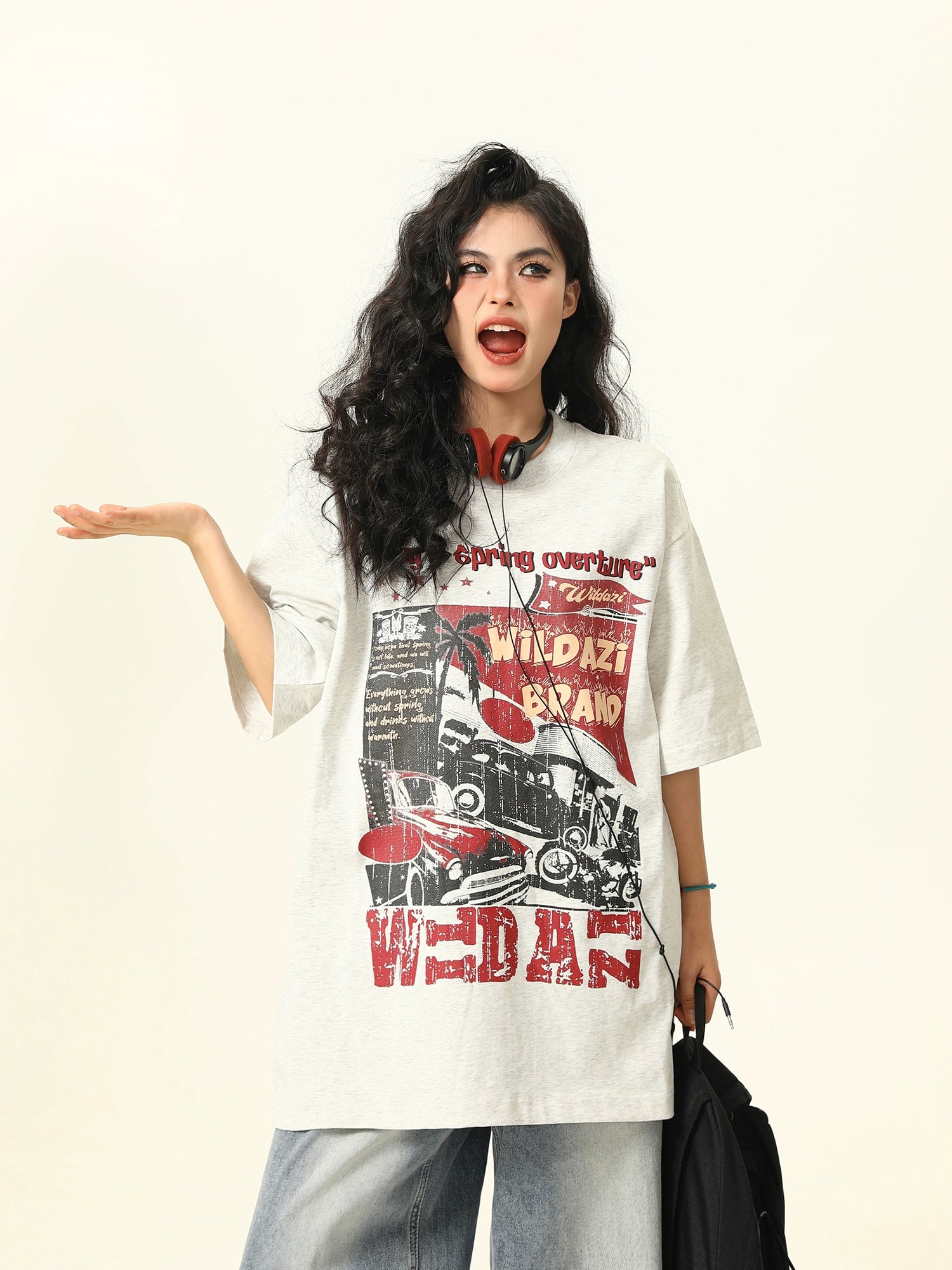 Wild Azi Американ Ретро Богино Ханцуйтай Футболк