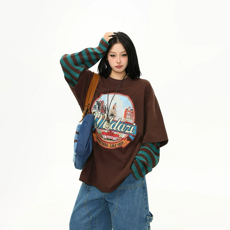 Wild Azi Винтаж урт ханцуйтай Футболк