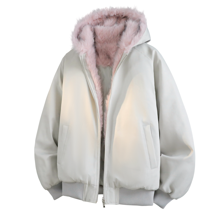 Burgenland Өвлийн толгой том ноосон захтай хар малгайтай хүрэм