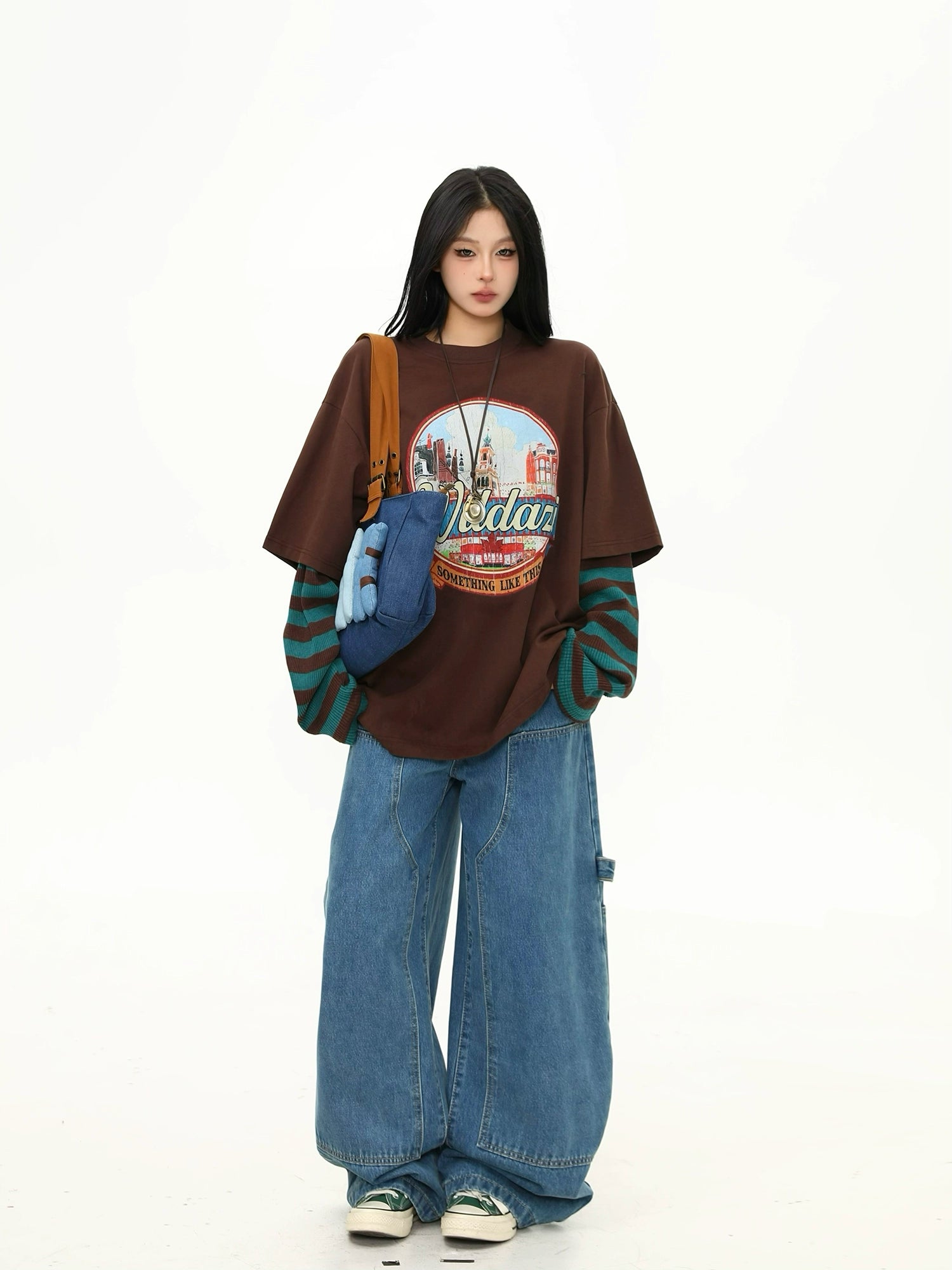 Wild Azi Винтаж урт ханцуйтай Футболк