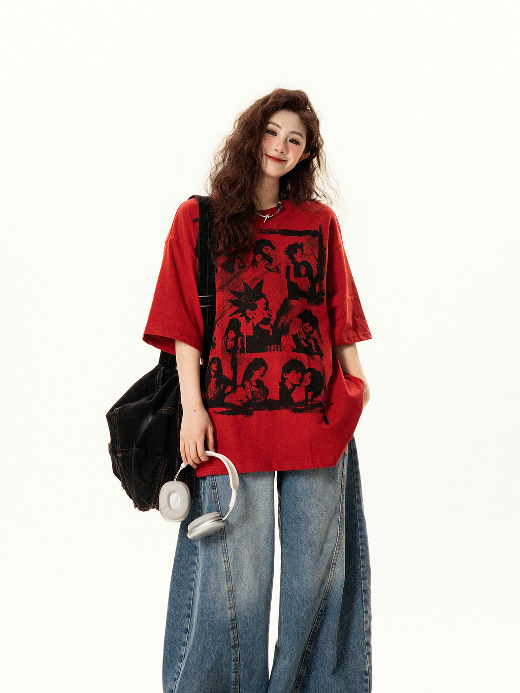 "Asked and Asked" Американ Ретро Принт Футболк