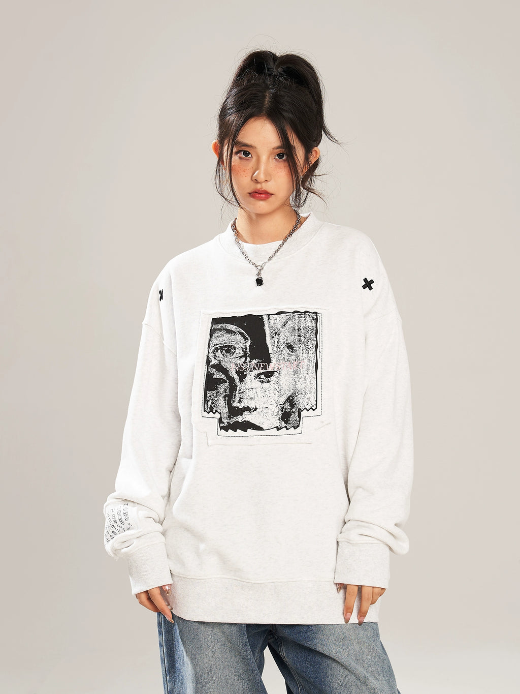 NSTNEW START 2025 Ретро Эмэгтэй Малгайгүй Дугуй Захтай Урт Ханцуйтай цамц