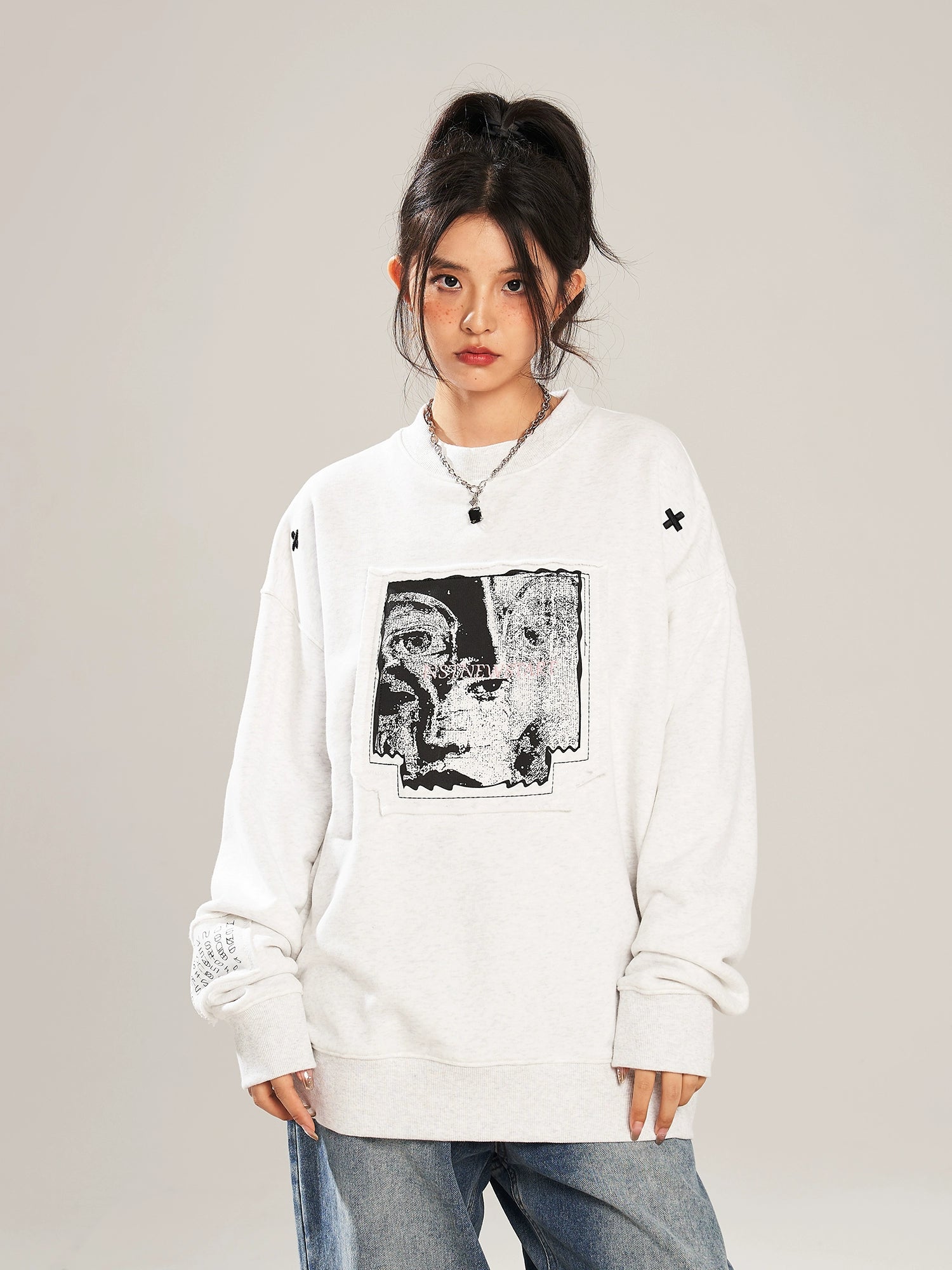 NSTNEW START 2025 Ретро Эмэгтэй Малгайгүй Дугуй Захтай Урт Ханцуйтай цамц