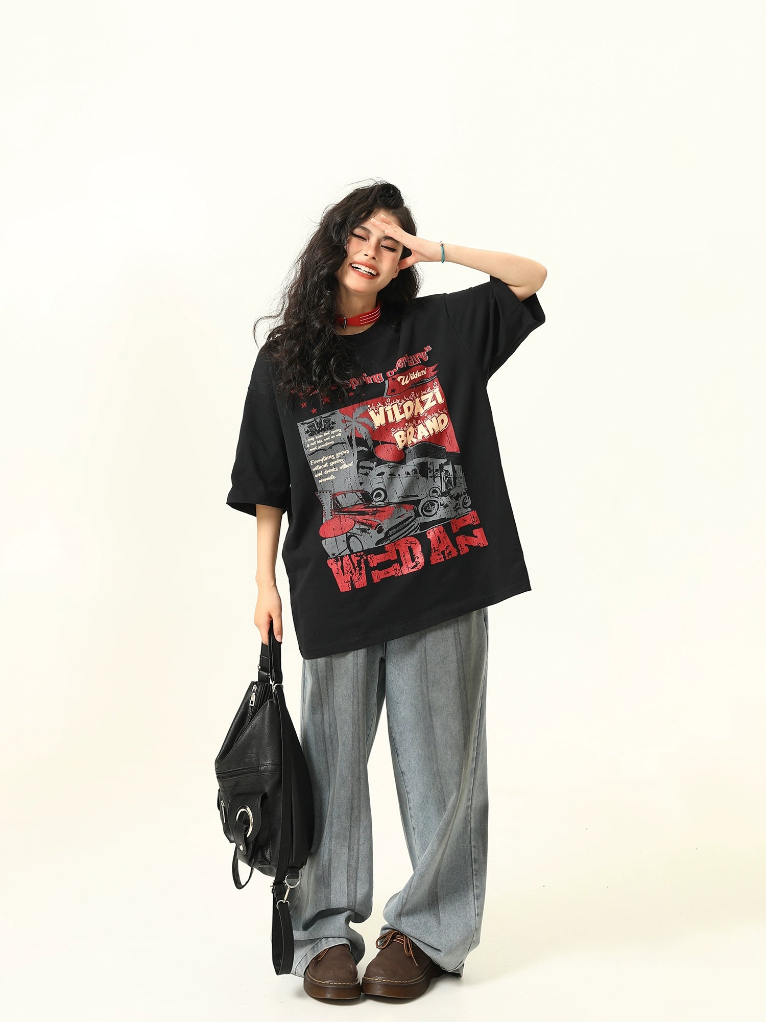 Wild Azi Американ Ретро Богино Ханцуйтай Футболк