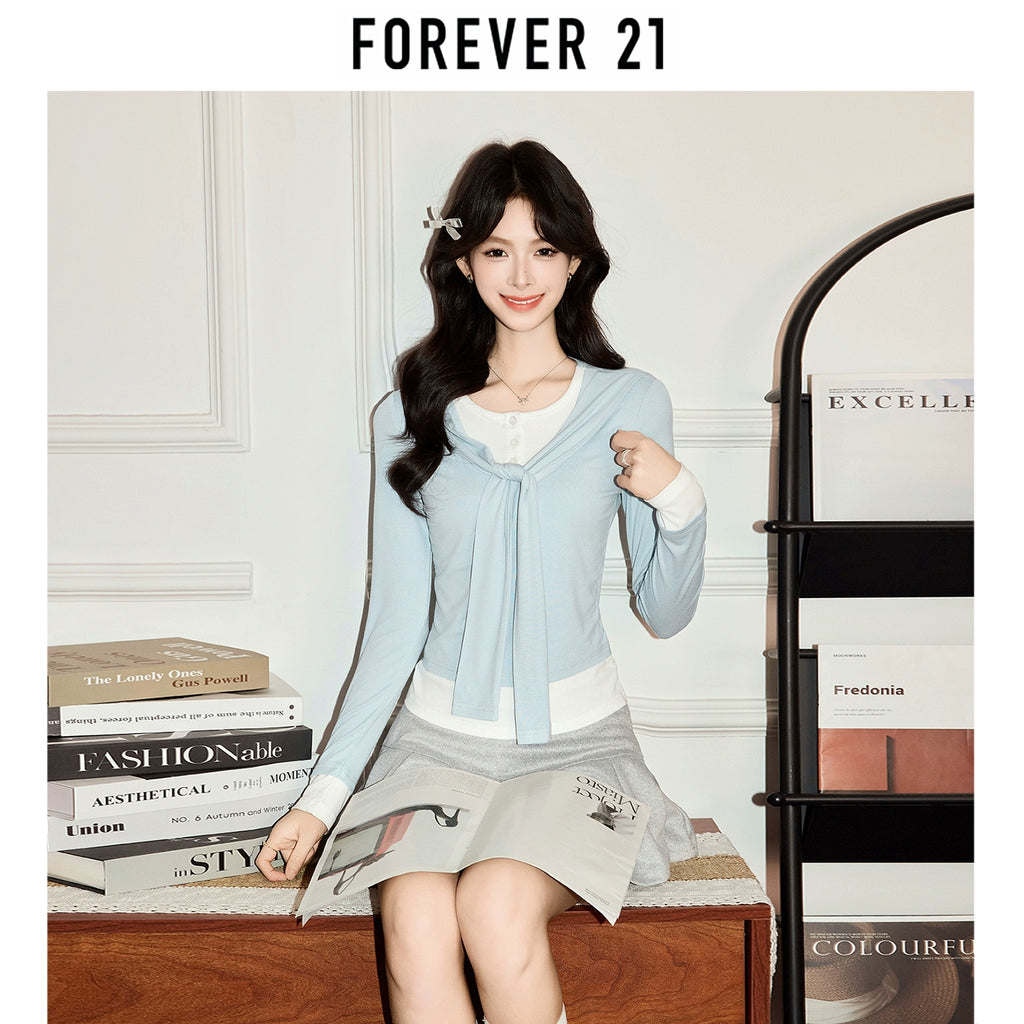 Forever 21 Эмэгтэй Цэнхэр Хоёр Давхар Загварын Урт ханцуйтай Футболк