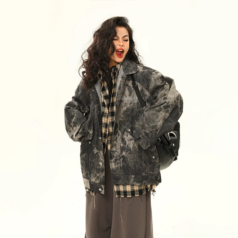 ild Azi Шинэ хавар намрын tie-dye деним хүрэм