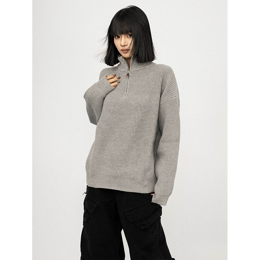 OCTTFLAB Винтаж Өндөр Захтай Сул Ноосон Цамц