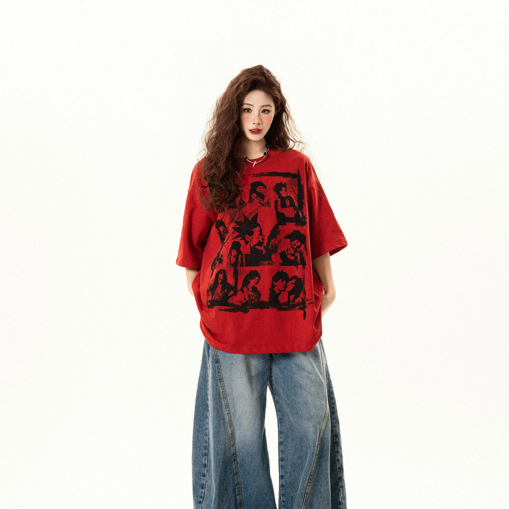 "Asked and Asked" Американ Ретро Принт Футболк