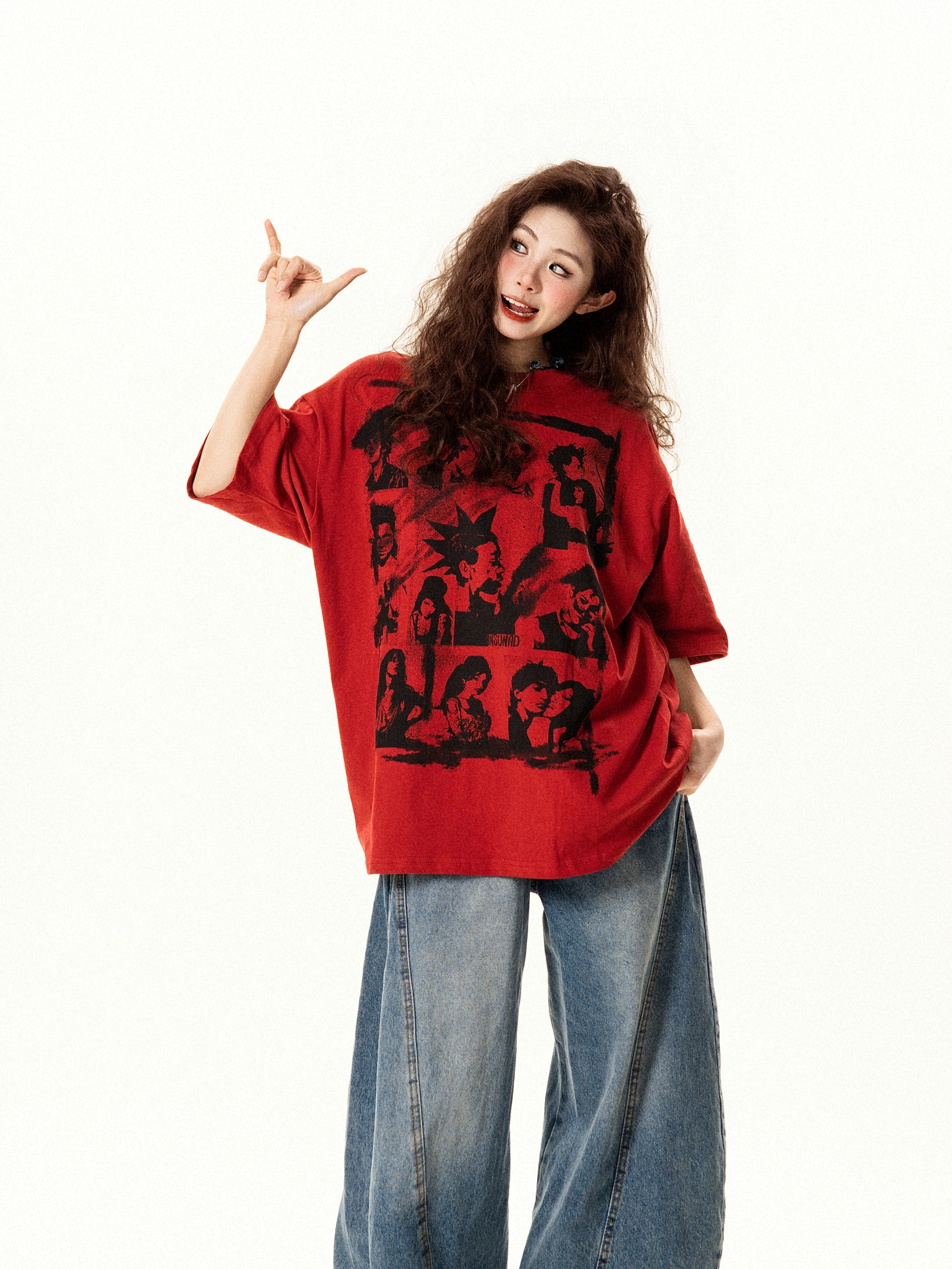 "Asked and Asked" Американ Ретро Принт Футболк