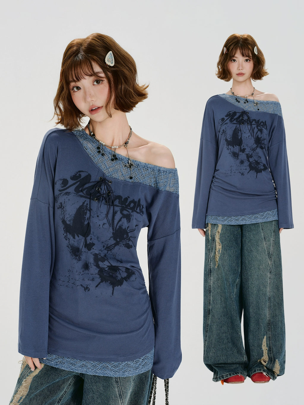 Girlyhalo Винтаж Нэг Мөр Ил Топ