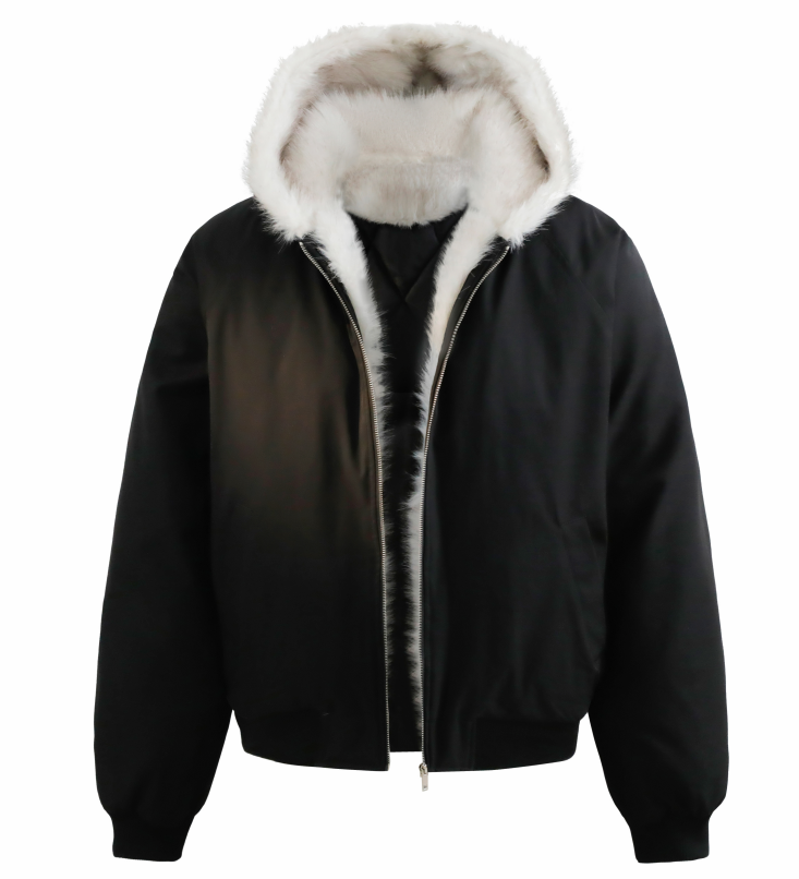 Burgenland Өвлийн толгой том ноосон захтай хар малгайтай хүрэм