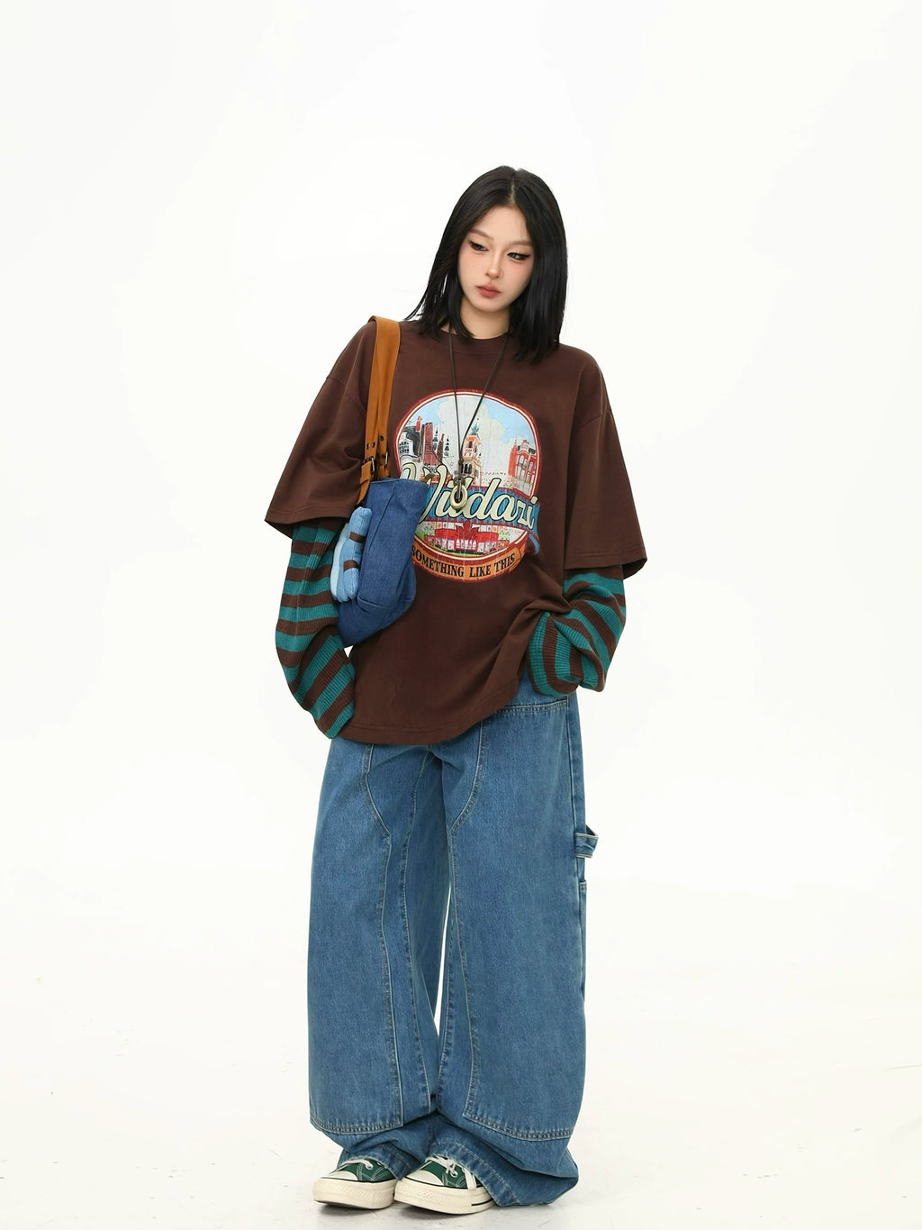 Wild Azi Винтаж урт ханцуйтай Футболк