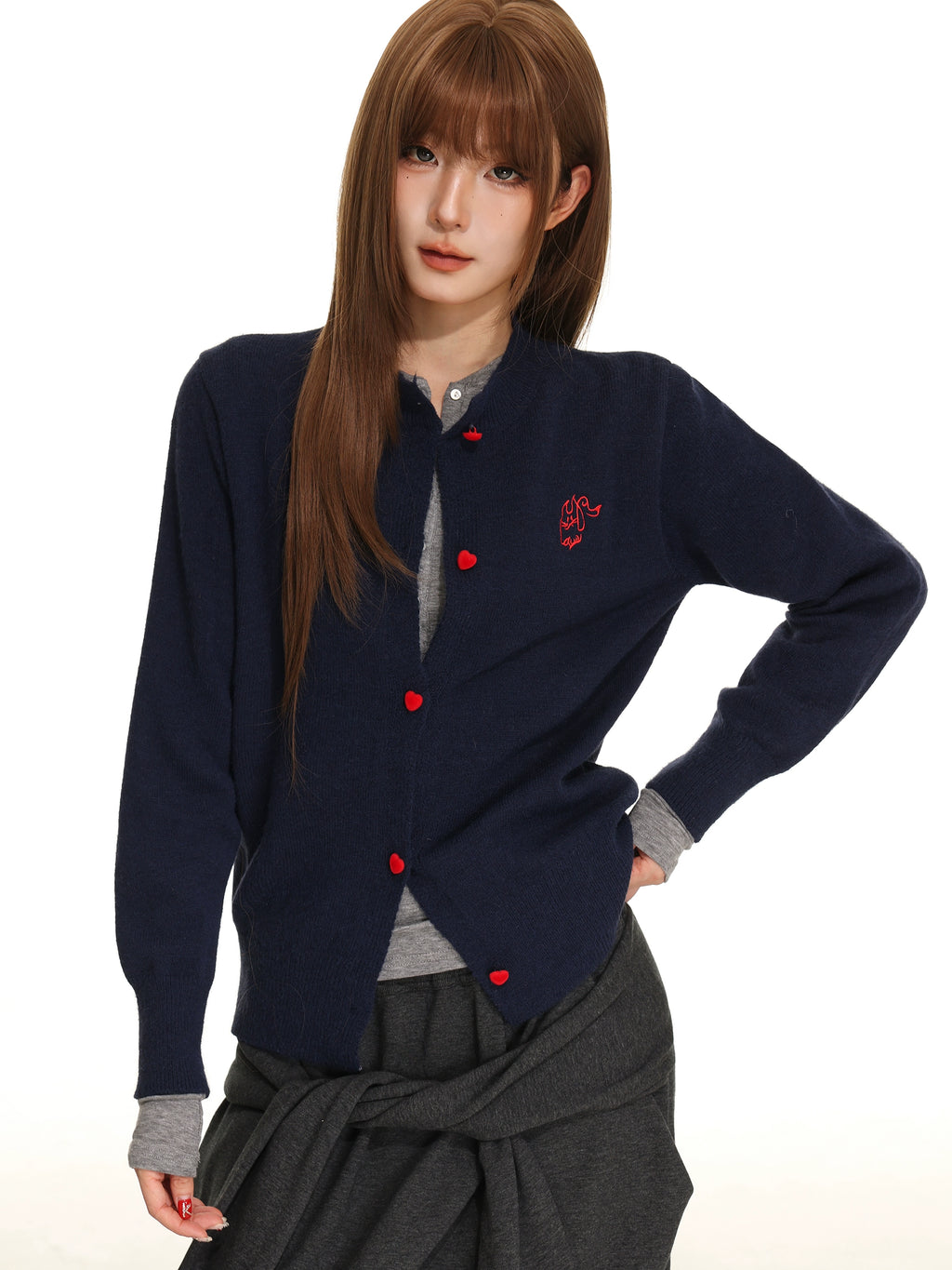 SHIYIYUE American vintage knitted sweater cardigan women's autumn love button print crew neck design jacket