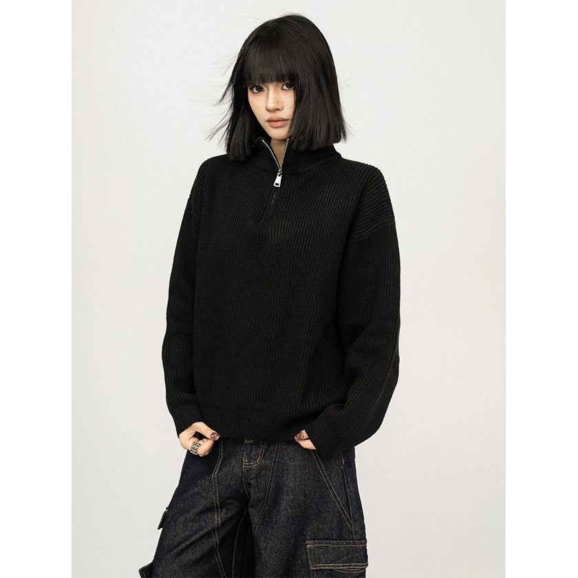 OCTTFLAB Винтаж Өндөр Захтай Сул Ноосон Цамц