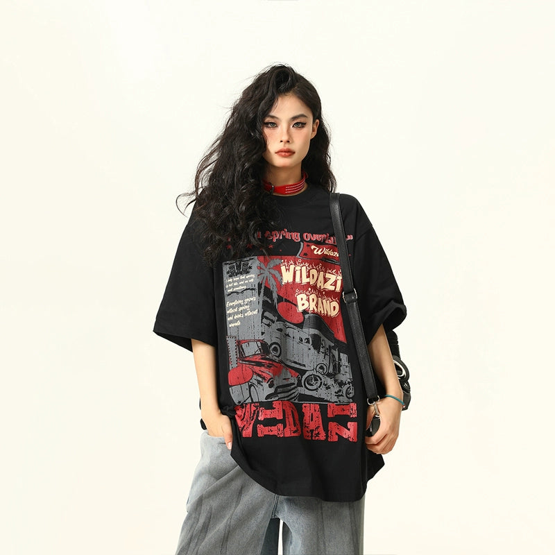 Wild Azi Американ Ретро Богино Ханцуйтай Футболк