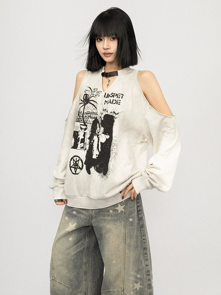 OCTTFLAB Американ Ретро Эмэгтэй Нэг Мөр Ил, Сул Урт Ханцуйтай Цамц