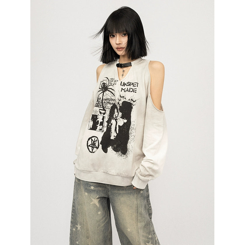 OCTTFLAB Американ Ретро Эмэгтэй Нэг Мөр Ил, Сул Урт Ханцуйтай Цамц