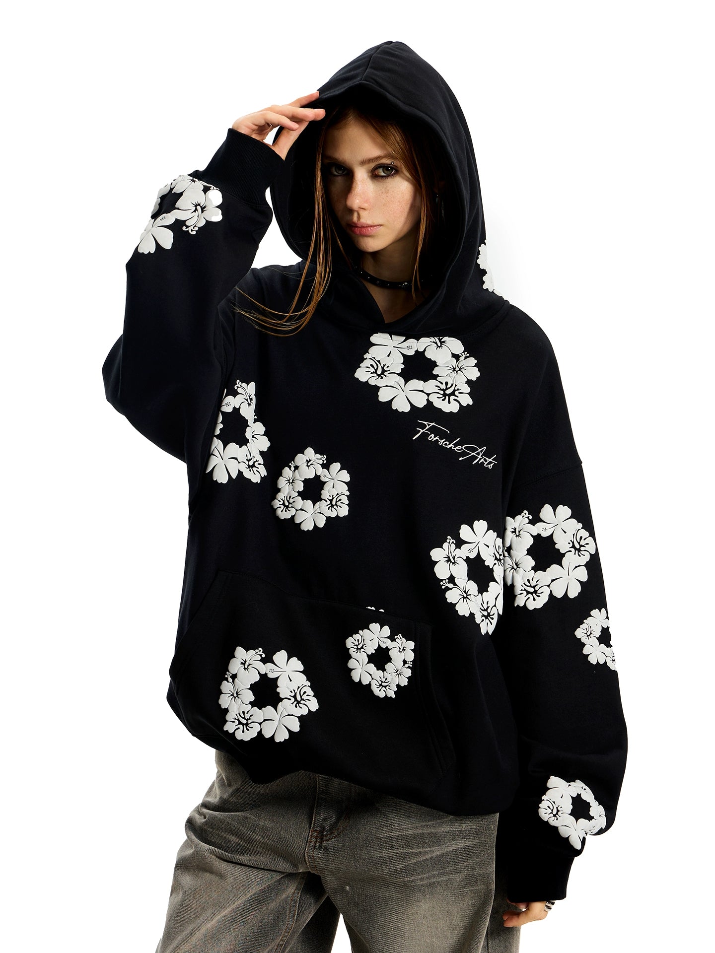 0123start цэцгэн хэвлэлтэй капюшонтой цамц