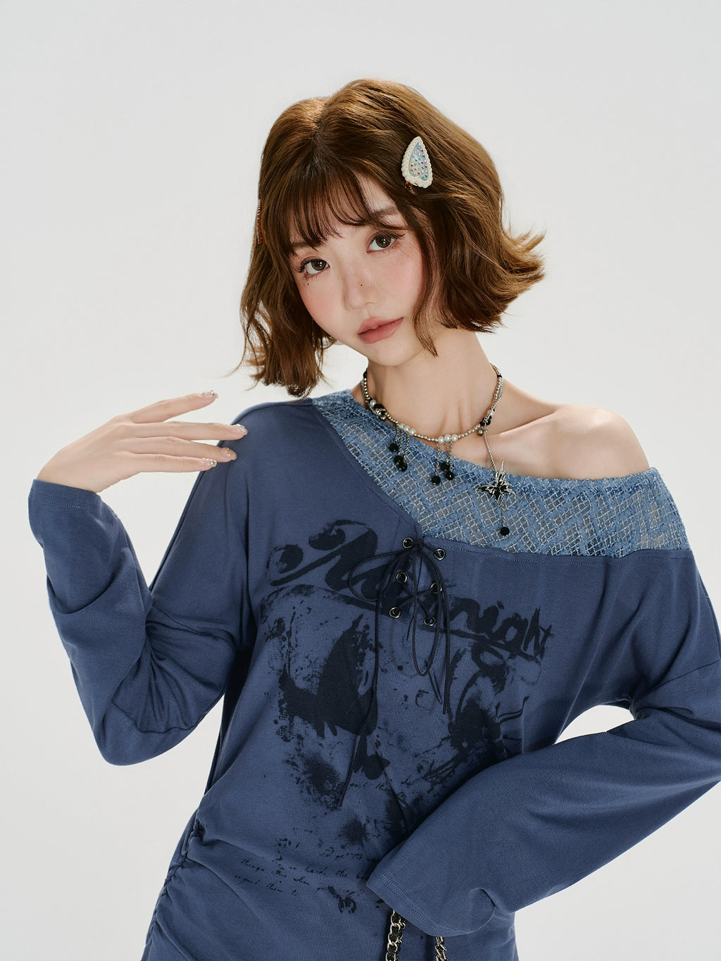 Girlyhalo Винтаж Нэг Мөр Ил Топ