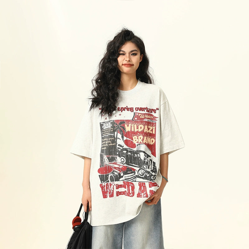 Wild Azi Американ Ретро Богино Ханцуйтай Футболк