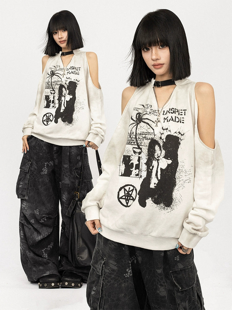 OCTTFLAB Американ Ретро Эмэгтэй Нэг Мөр Ил, Сул Урт Ханцуйтай Цамц