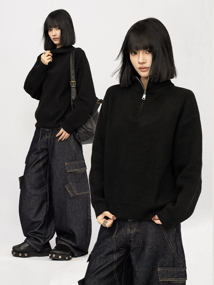 OCTTFLAB Винтаж Өндөр Захтай Сул Ноосон Цамц