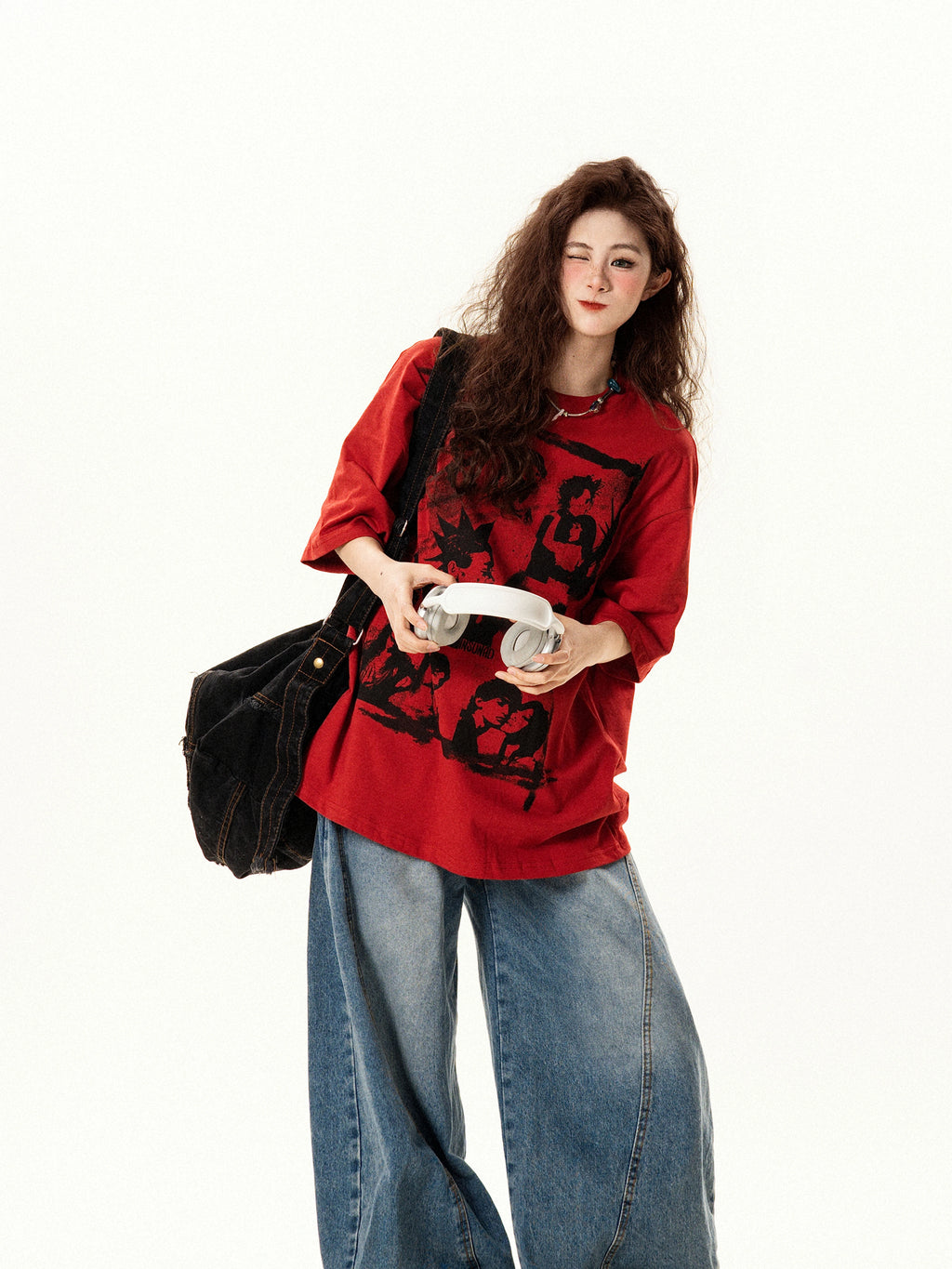 "Asked and Asked" Американ Ретро Принт Футболк