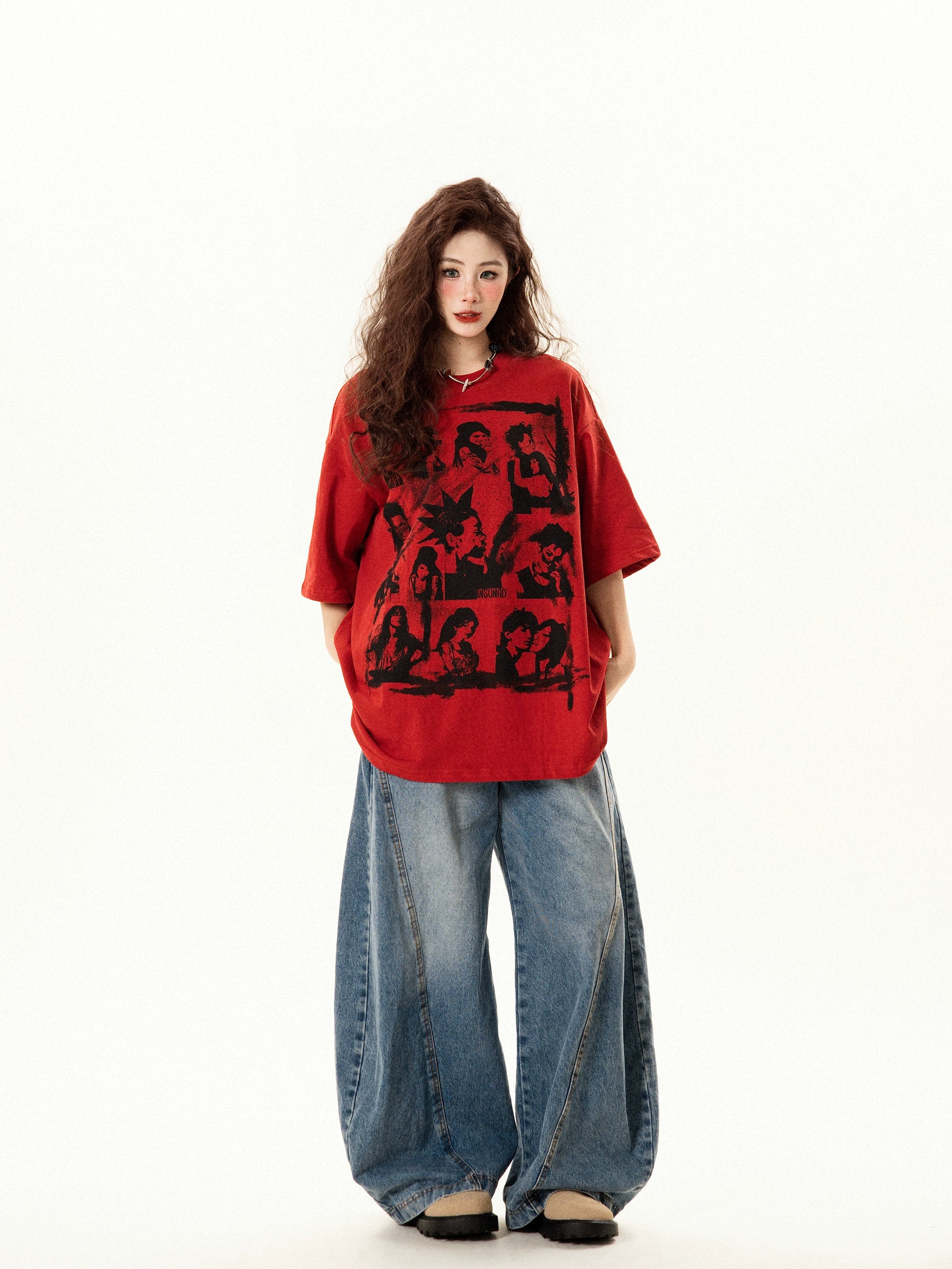 "Asked and Asked" Американ Ретро Принт Футболк