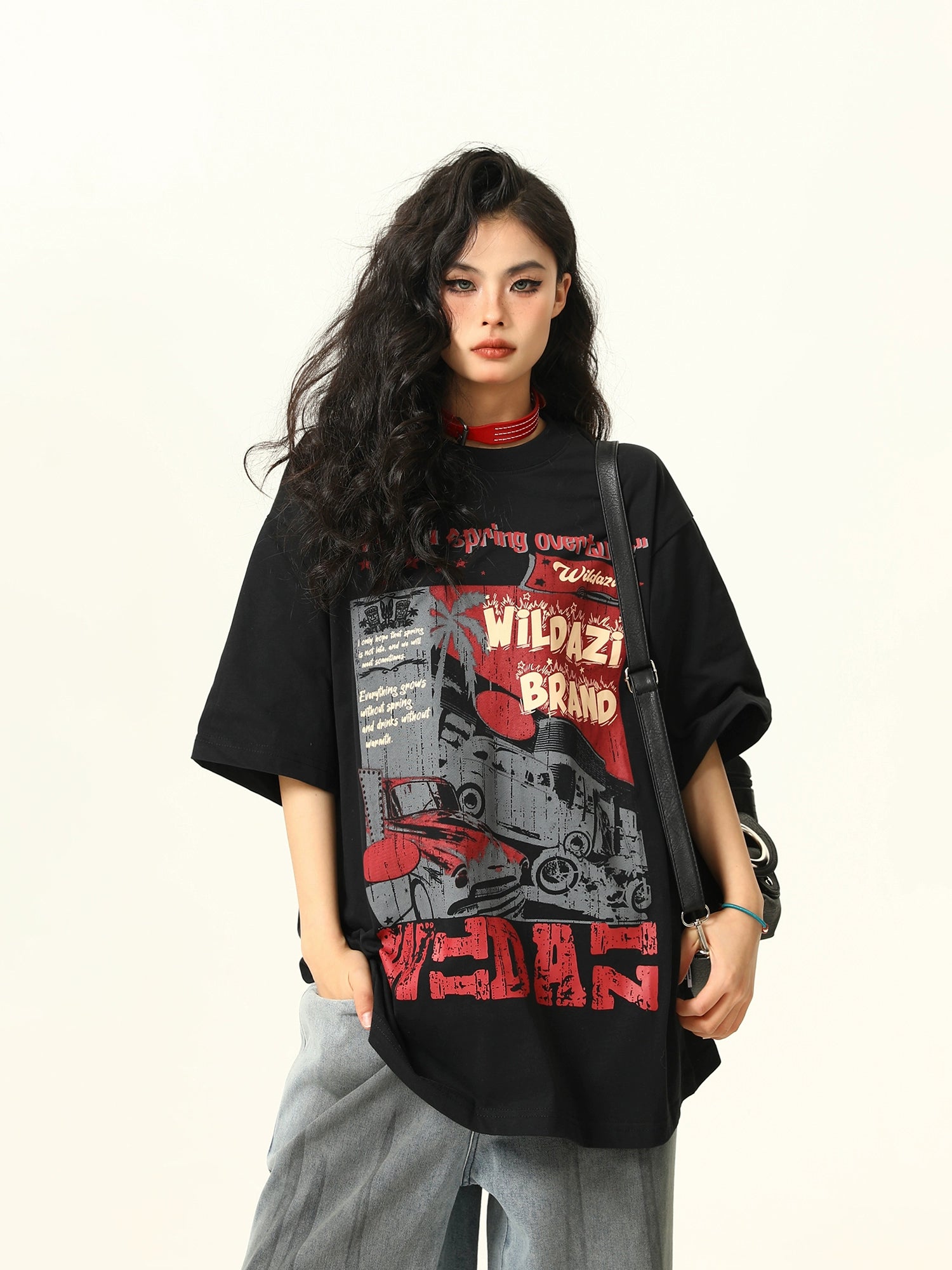 Wild Azi Американ Ретро Богино Ханцуйтай Футболк