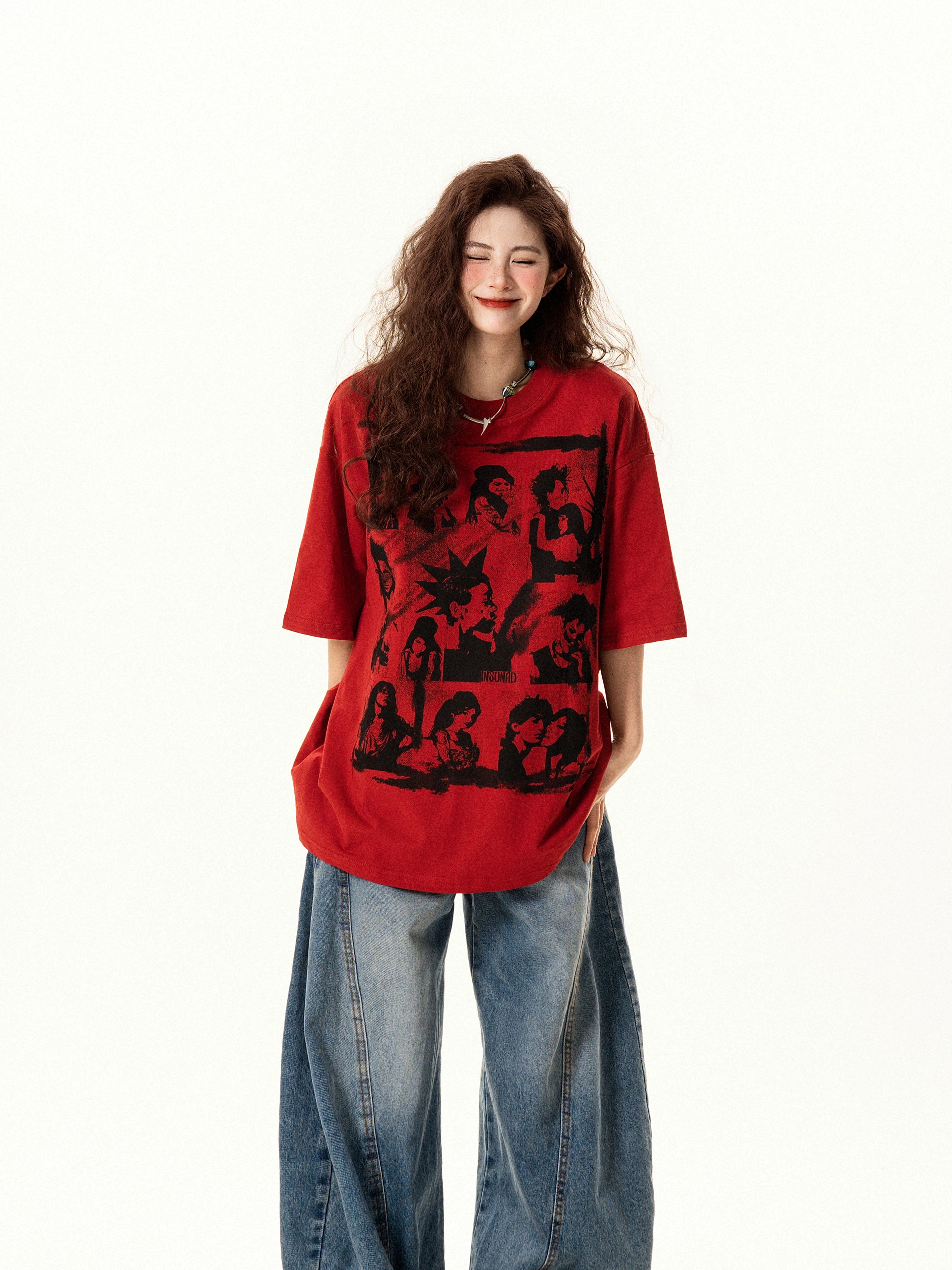 "Asked and Asked" Американ Ретро Принт Футболк