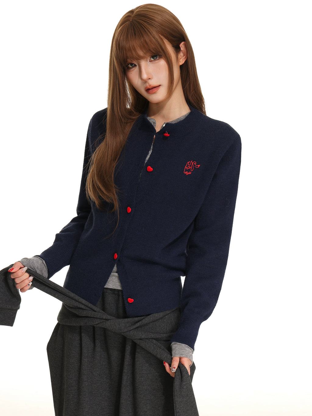 SHIYIYUE American vintage knitted sweater cardigan women's autumn love button print crew neck design jacket