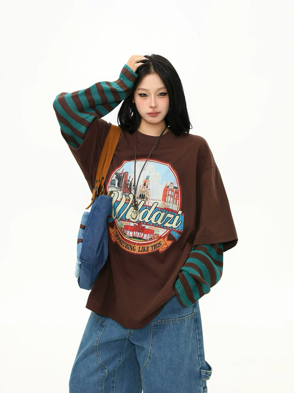 Wild Azi Винтаж урт ханцуйтай Футболк